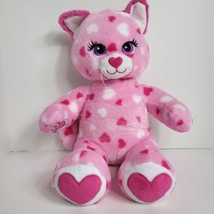 Build A Bear Workshop Plush Cat Kitten Pink White Hearts 17" BAB 2014 Soft Eyes